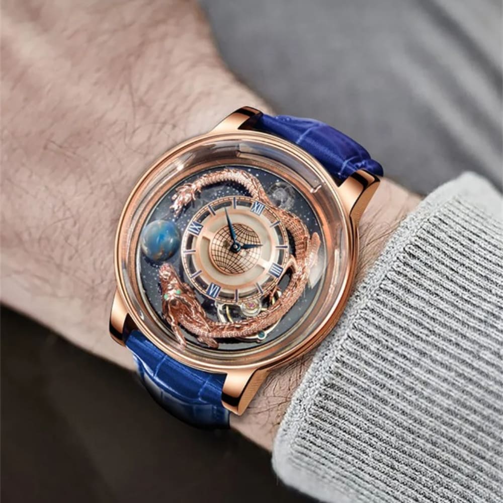 PINDU New Celestial Tourbillon Man Watch: Blue Rose Gold Jacob Co Leather Watch